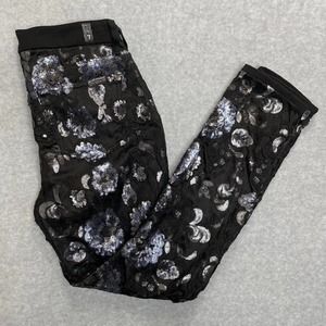7 For All Mankind Skinny Sequined Floral Jeans Womens 30 Black Lace Embroidered